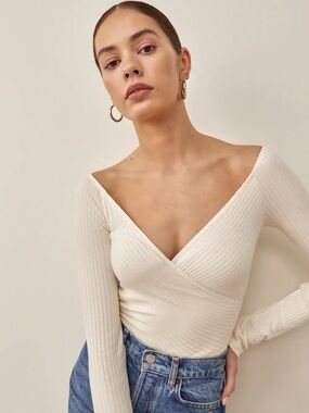Reformation Minnie Knit Top Ivory - Size S